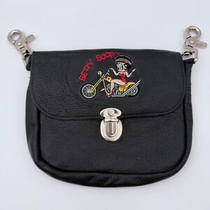 Betty Boop Leather Belt Hip Bag Motorcycle Biker Embroidered Black Y2K